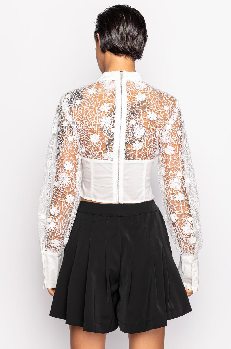 Full View Fantasy Long Sleeve Mock Neck Lace Blouse