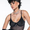 Front View Fashionably Late Rhinestone Mesh Bodysuit