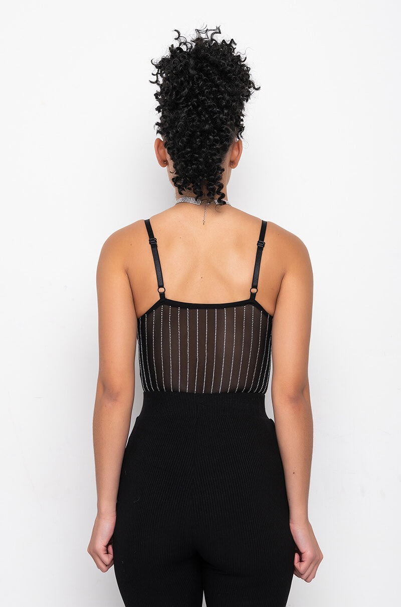 Full View Fashionably Late Rhinestone Mesh Bodysuit