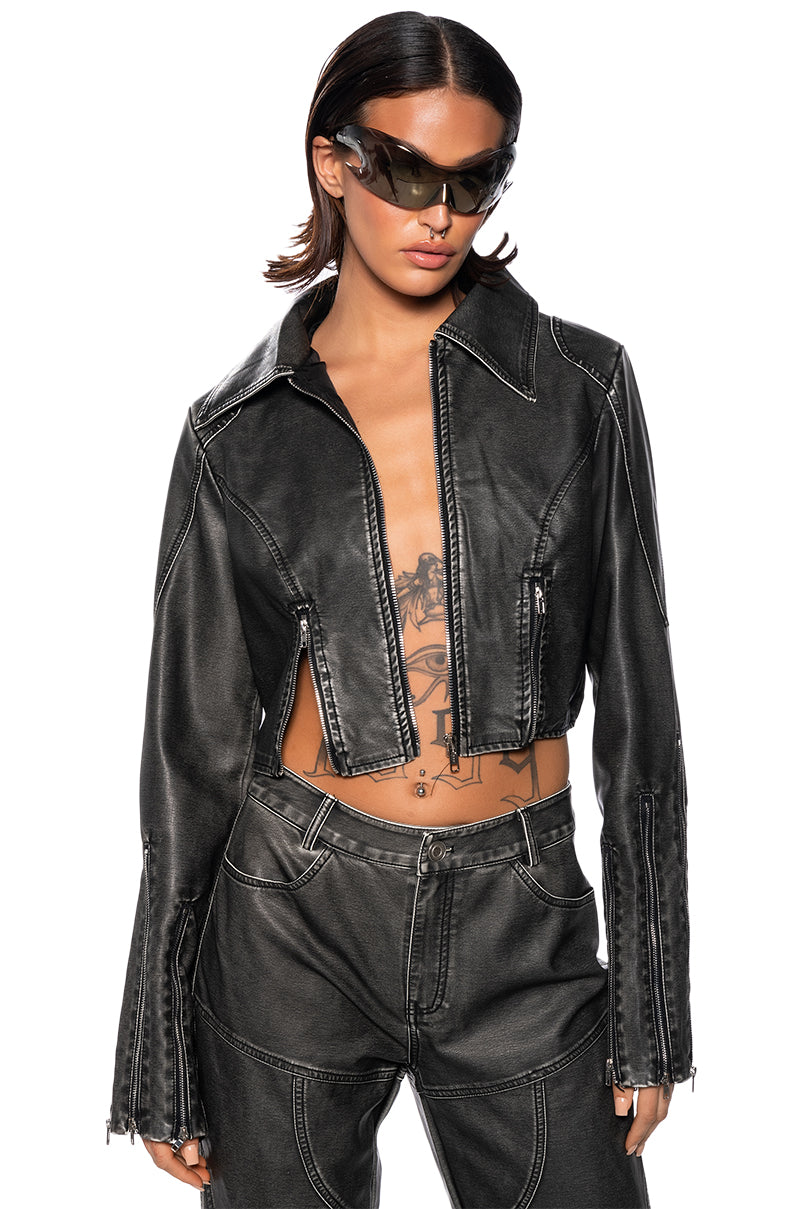 Back View Fast Lane Faux Leather Moto Jacket 2