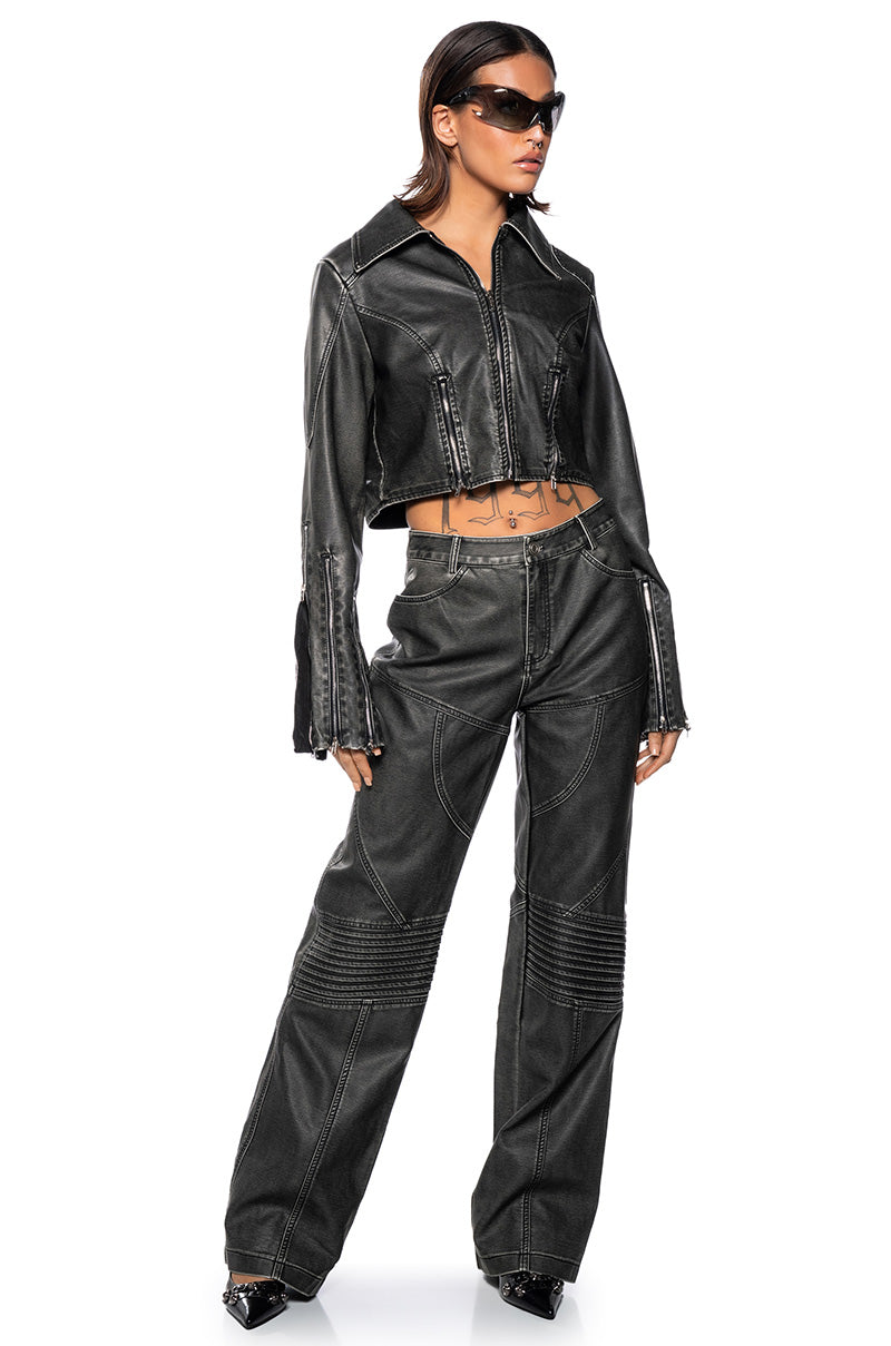 Detail View Fast Lane Faux Leather Moto Jacket 3