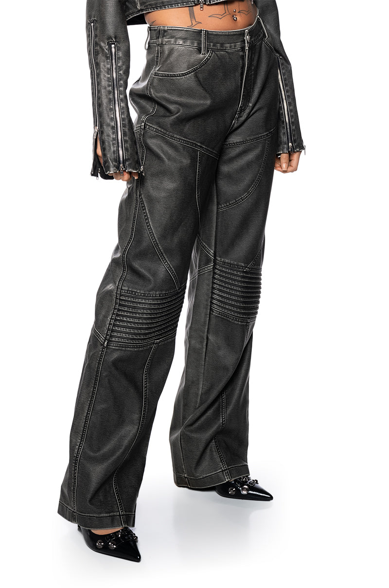 Front View Fast Lane Faux Leather Pant