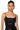 Front View Faux Leather Square Neck Bodysuit With 4 Way Stretch In Black