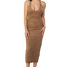 Front View Faux Suede Halter Neck Midi Dress