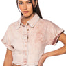 Front View Faye Distressed Button Down Top In Mauve