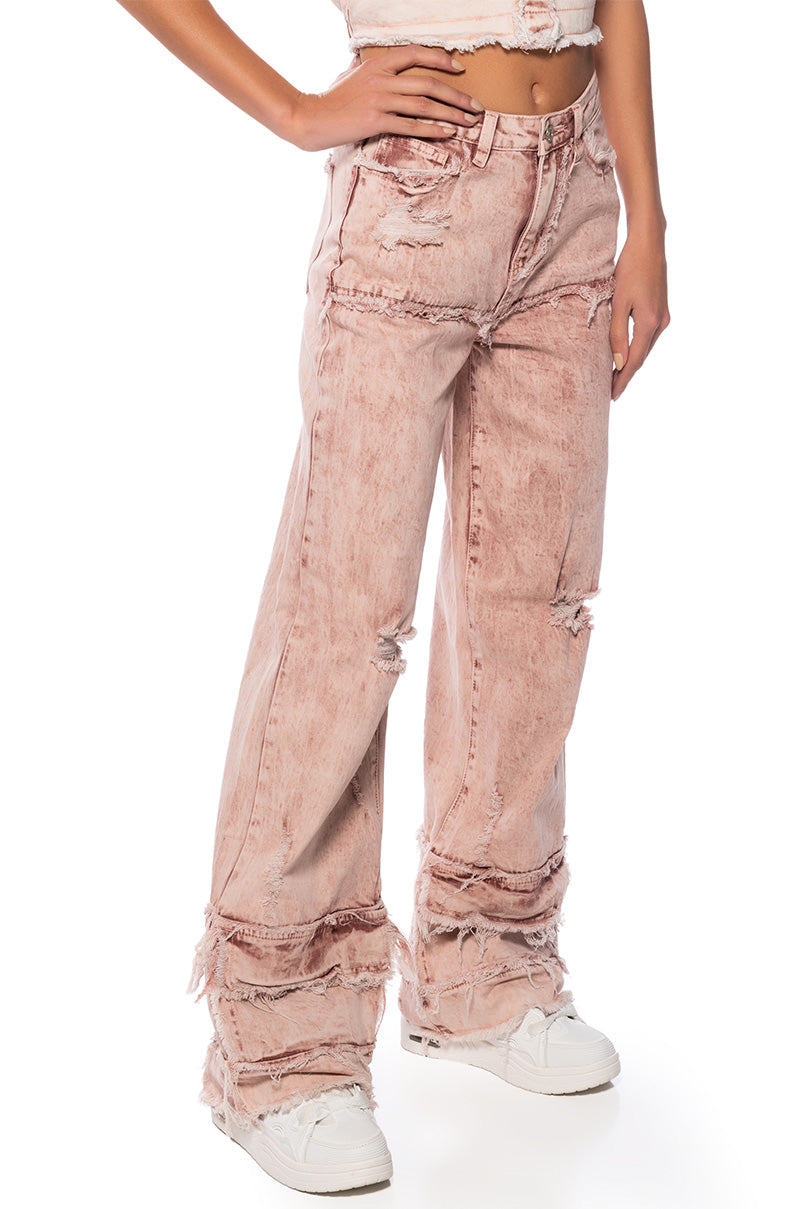 Front View Faye Distressed Relaxed Fit Jeans