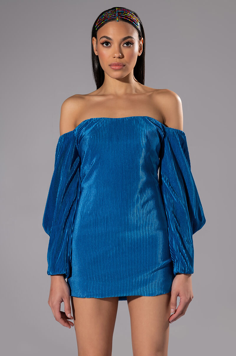 Front View Faye Off The Shoulder Pleated Mini Dress