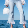 Front View Feathers All Over Crop High Waist Jeans