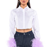 Front View Feathers On My Mind Cropped Poplin Shirt With Feathers