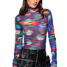 Front View Feel The Rush Printed Mesh Mock Neck Top