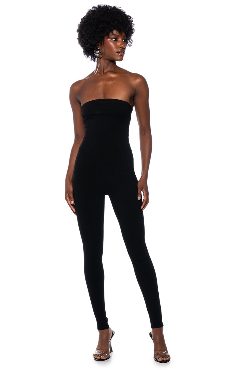 Side View Feelin Myself Bodycon Tube Jumpsuit In Black