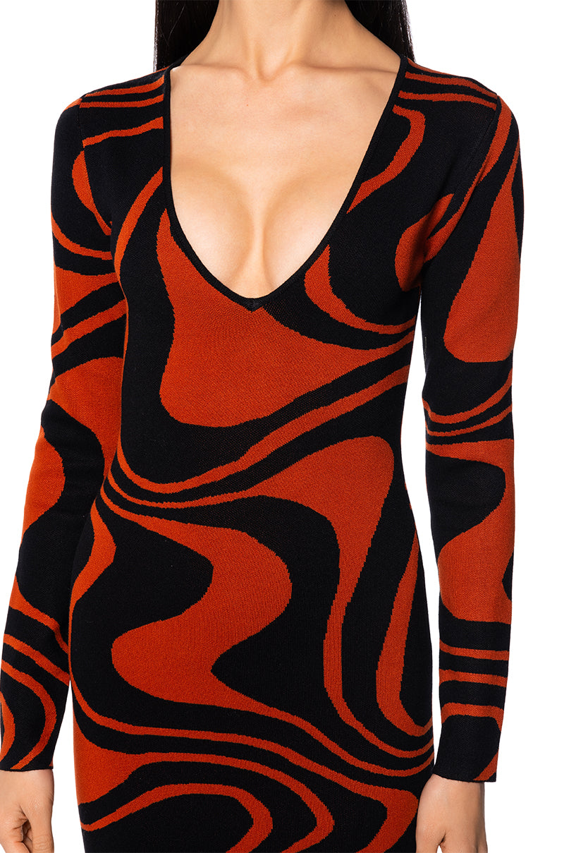 Full View Feeling Flirty Knit Midi Dress In Black Orange