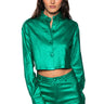 Front View Feeling Good Metallic Button Down Crop Blouse