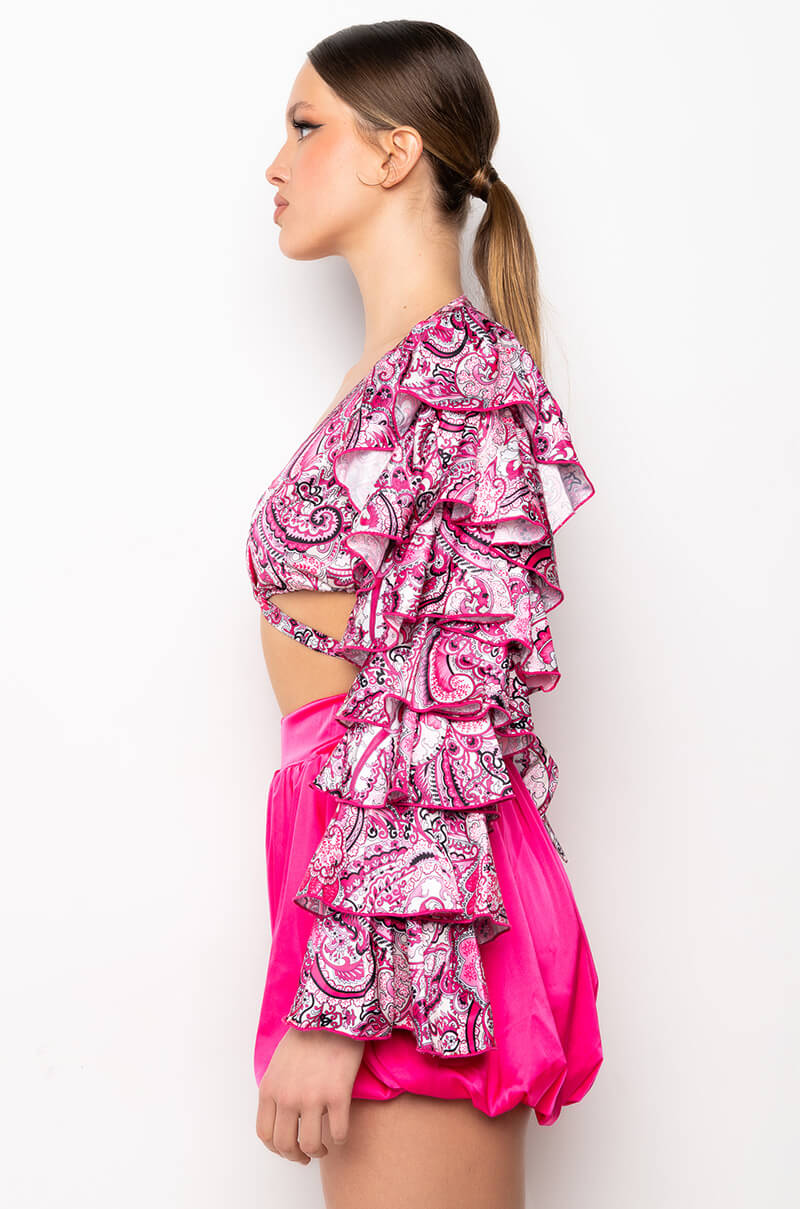 Full View Feeling Groovy Tie Front Ruffle Sleeve Blouse