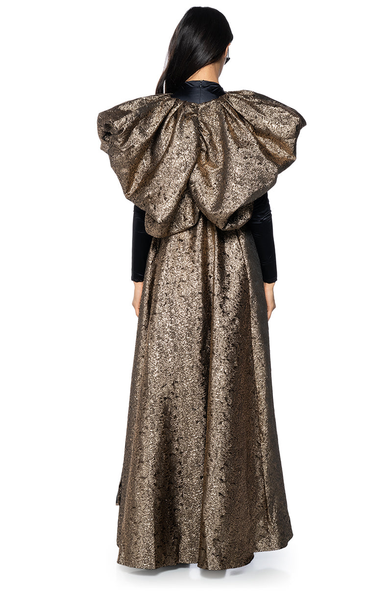 Back View Feeling Heavenly Short Sleeve High Low Brocade Blouse
