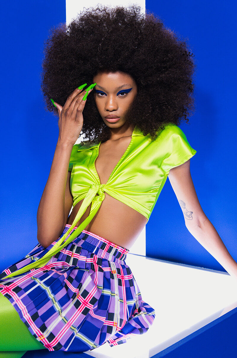 Side View Feeling It Tie Front Short Sleeve Satin Blouse