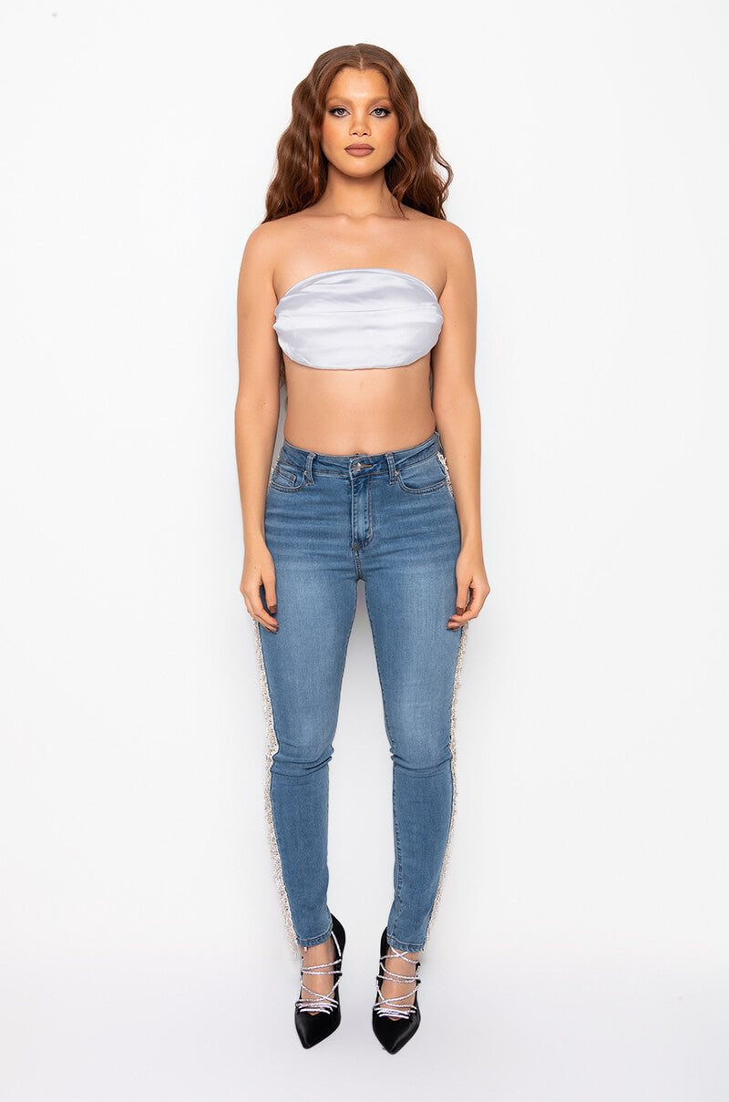 Extra View Feeling Like A Star High Rise Rhinestone Skinny Jeans
