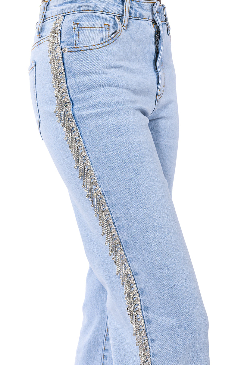 Extra View Feeling Like A Star Rhinestone Wide Leg Jeans