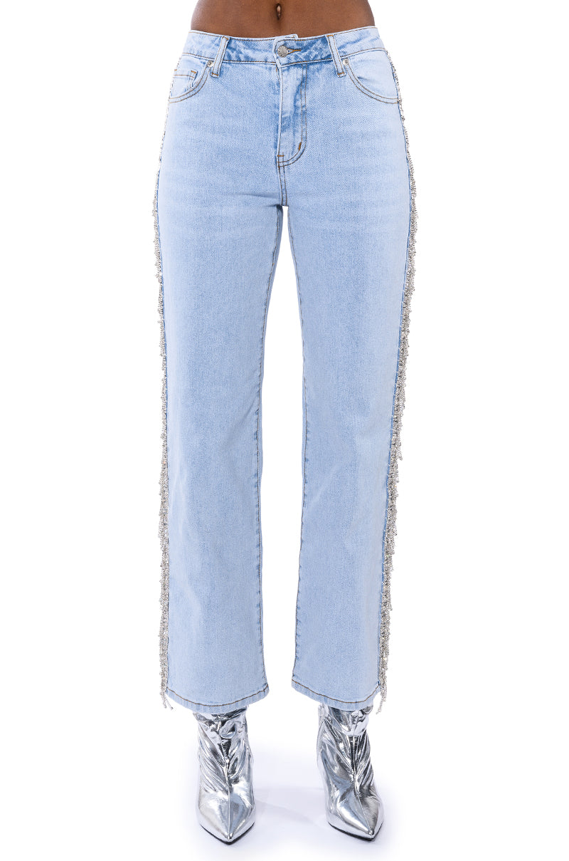Extra View Feeling Like A Star Rhinestone Wide Leg Jeans