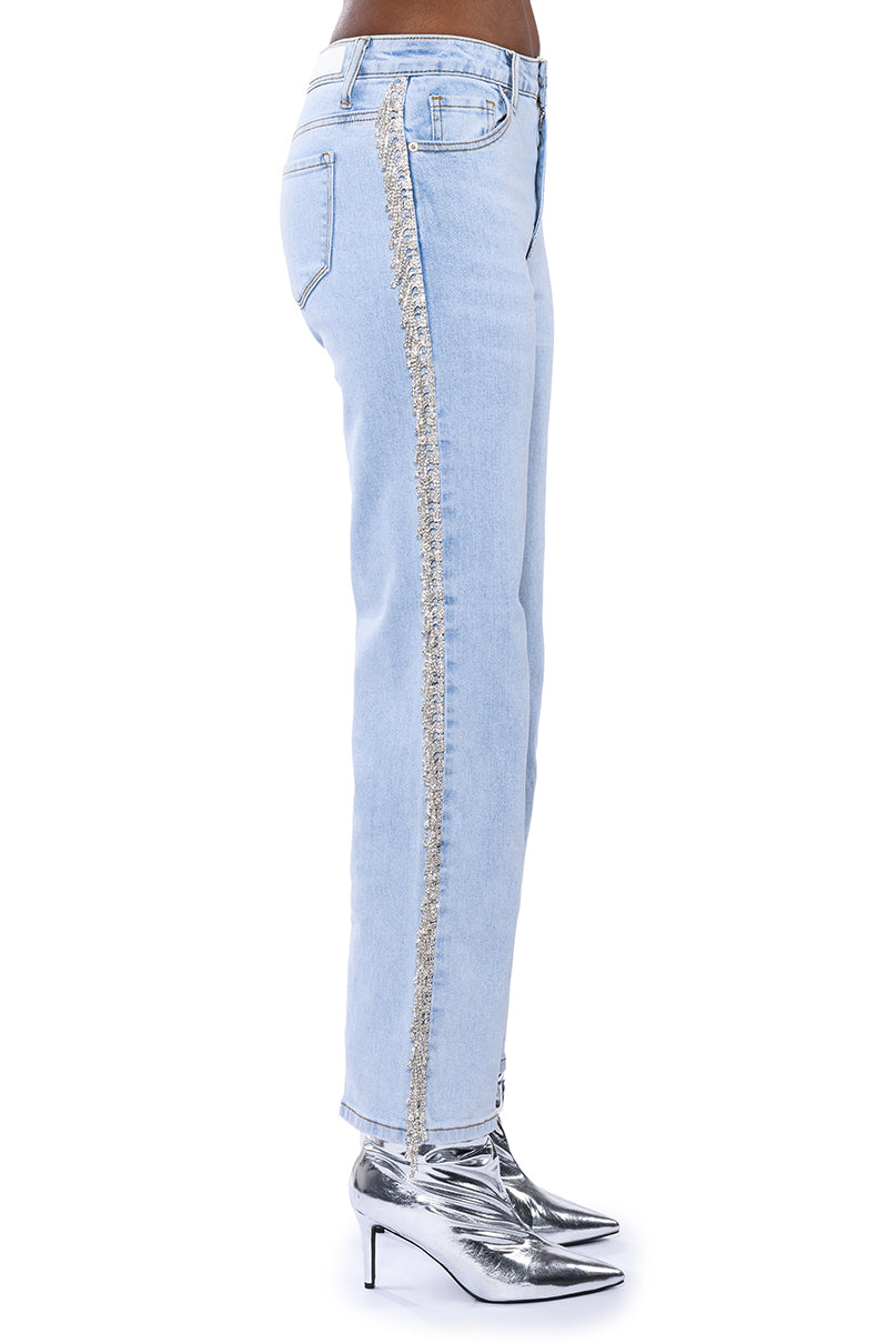 Extra View Feeling Like A Star Rhinestone Wide Leg Jeans