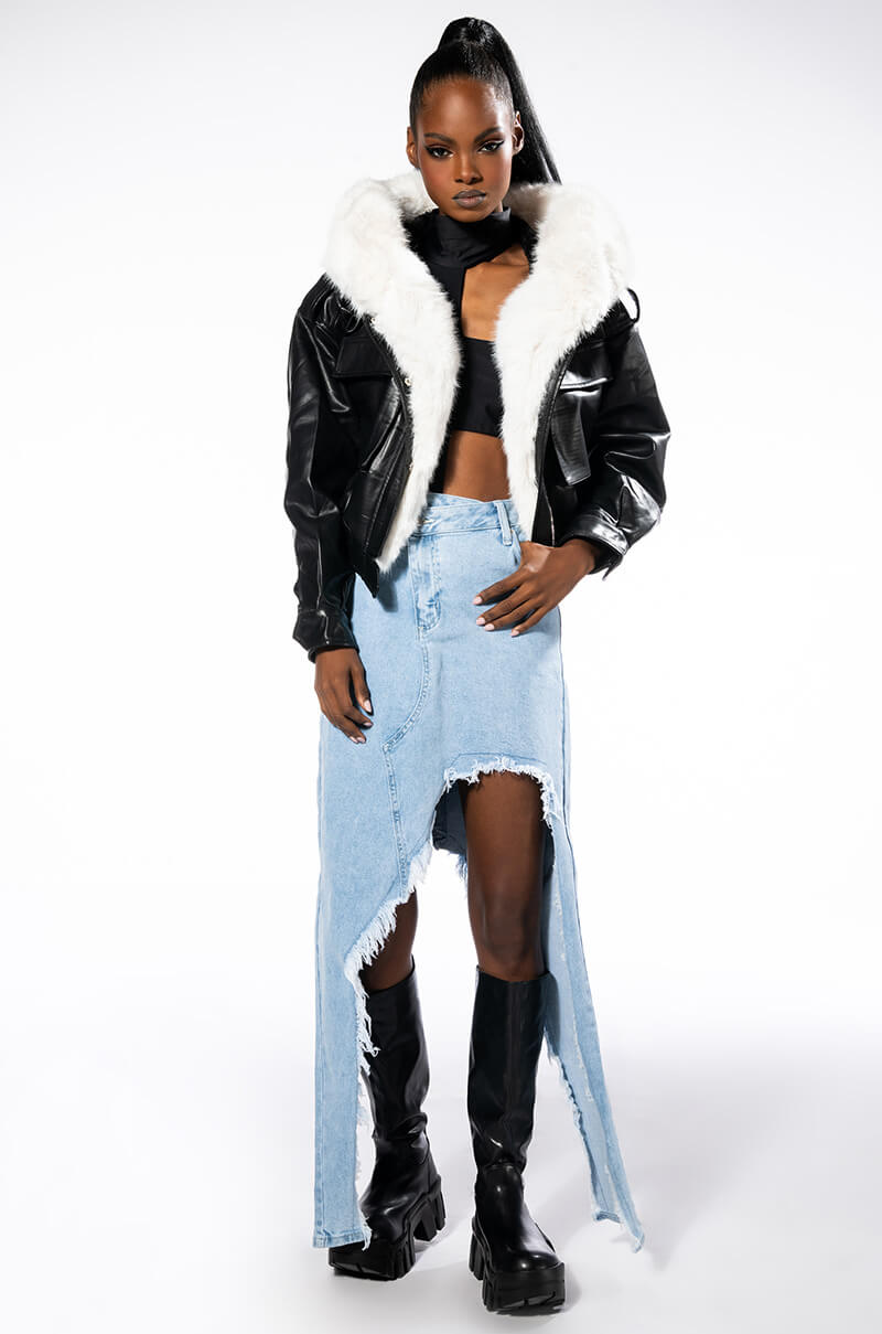 Back View Feeling Myself Moto Bomber With Fur Lining