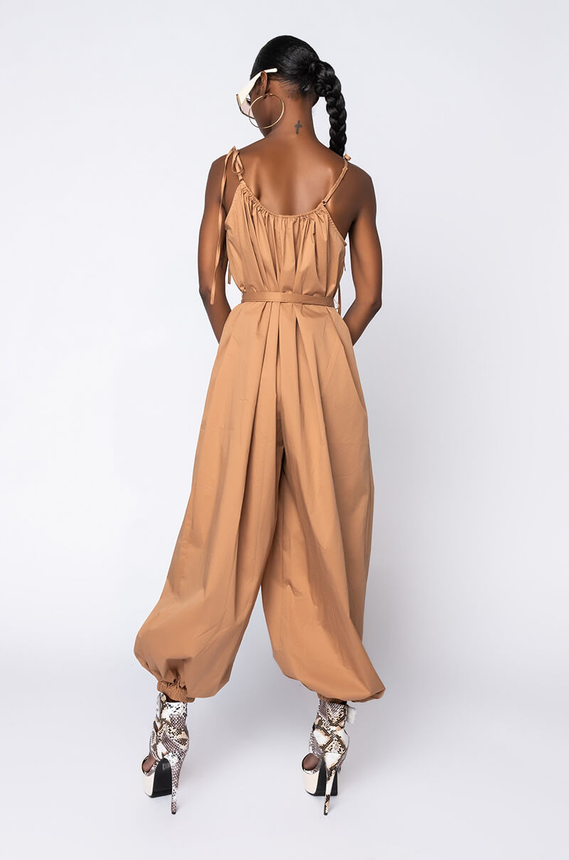 Full View Feeling Nice Jumpsuit With Tie in Nude