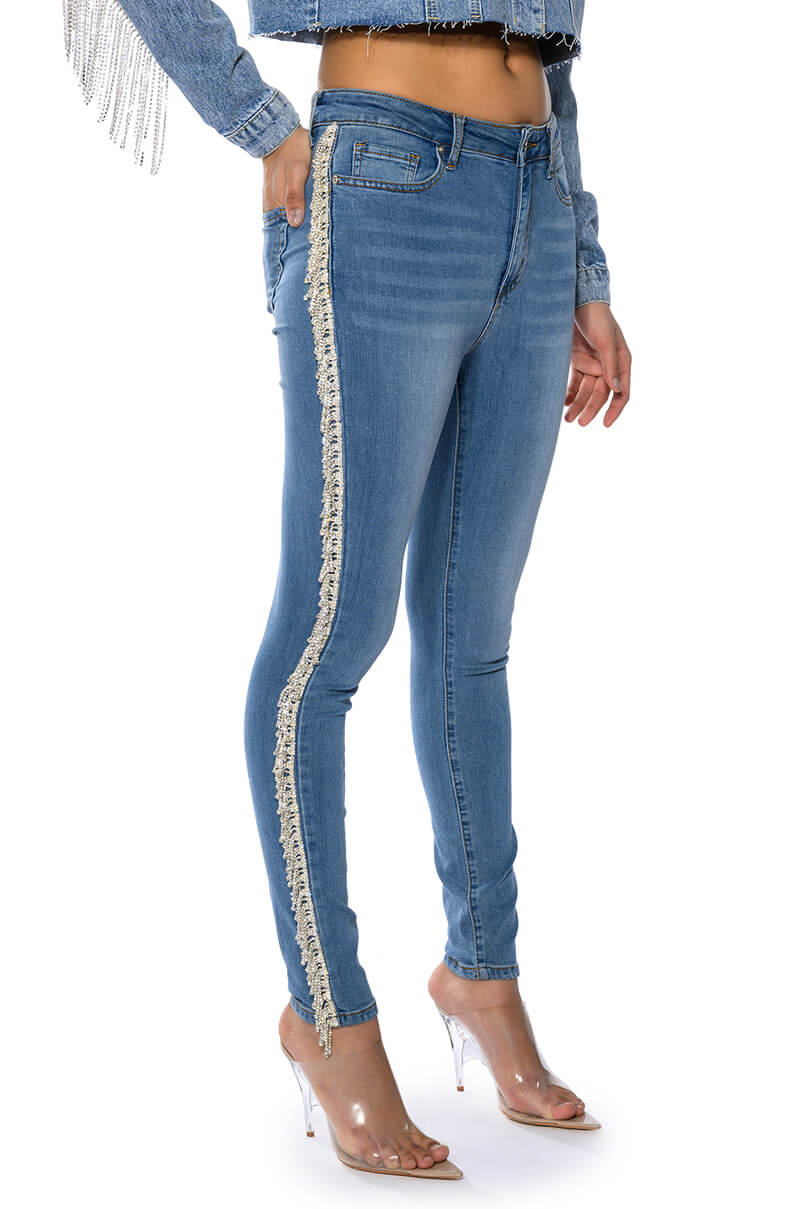 Front View Felling Like A Star High Rise Rhinestone Skinny Jeans