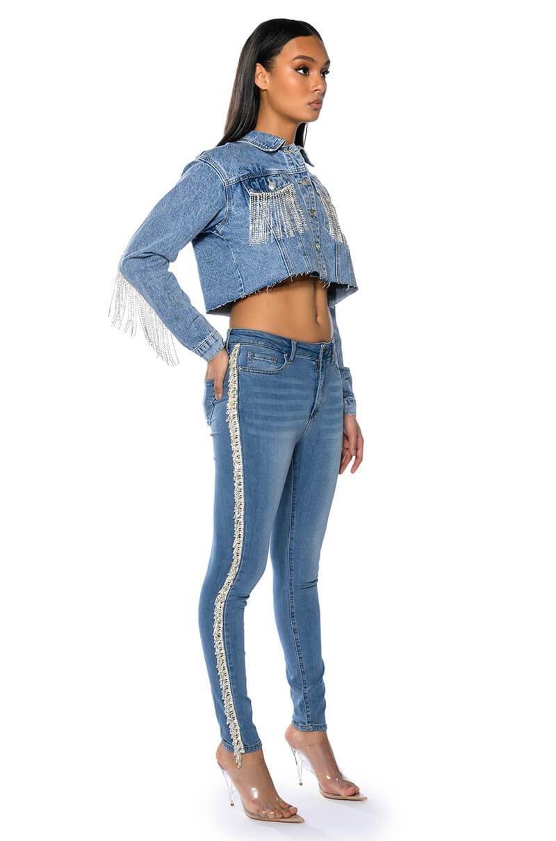 Back View Felling Like A Star High Rise Rhinestone Skinny Jeans