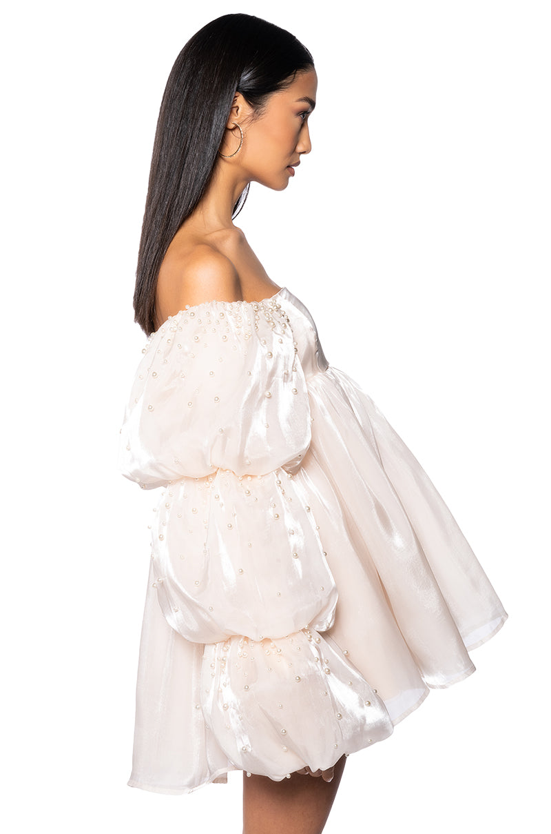 Detail View Felt Cute Pearl Embellished Mini Dress 3