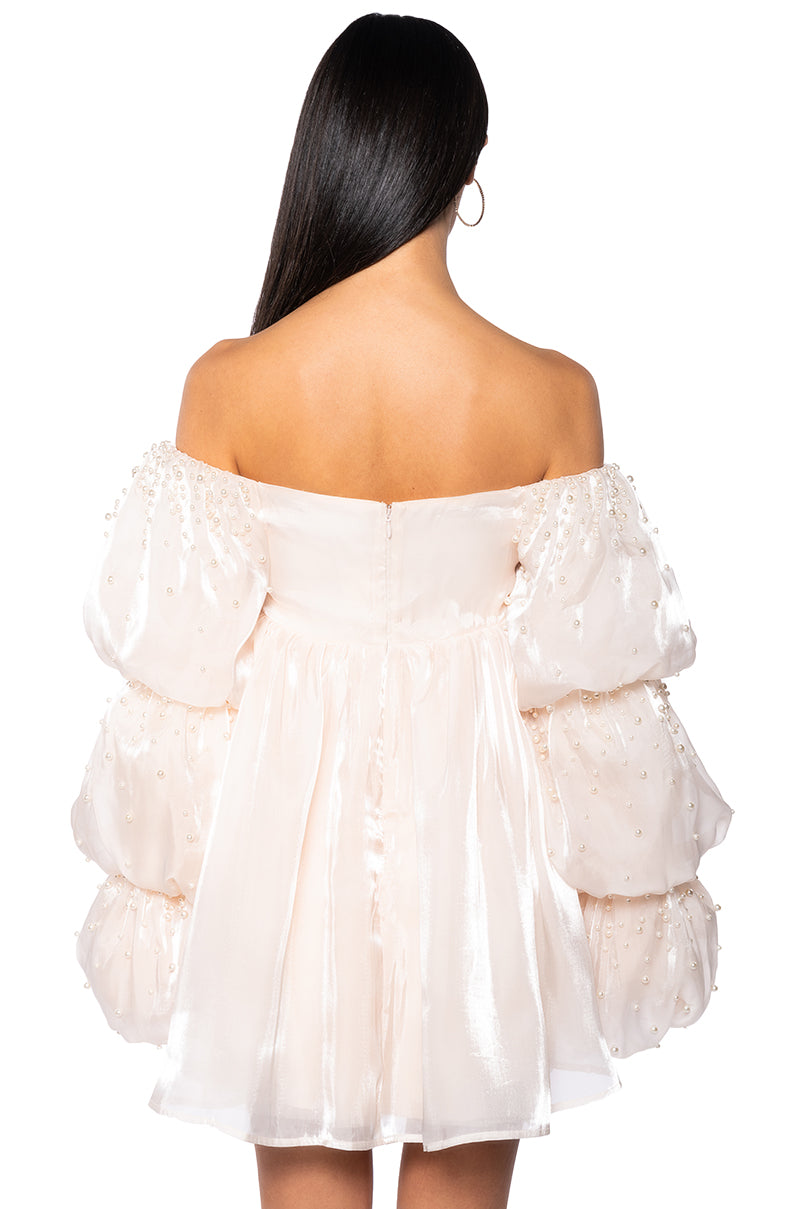 Full View Felt Cute Pearl Embellished Mini Dress 4