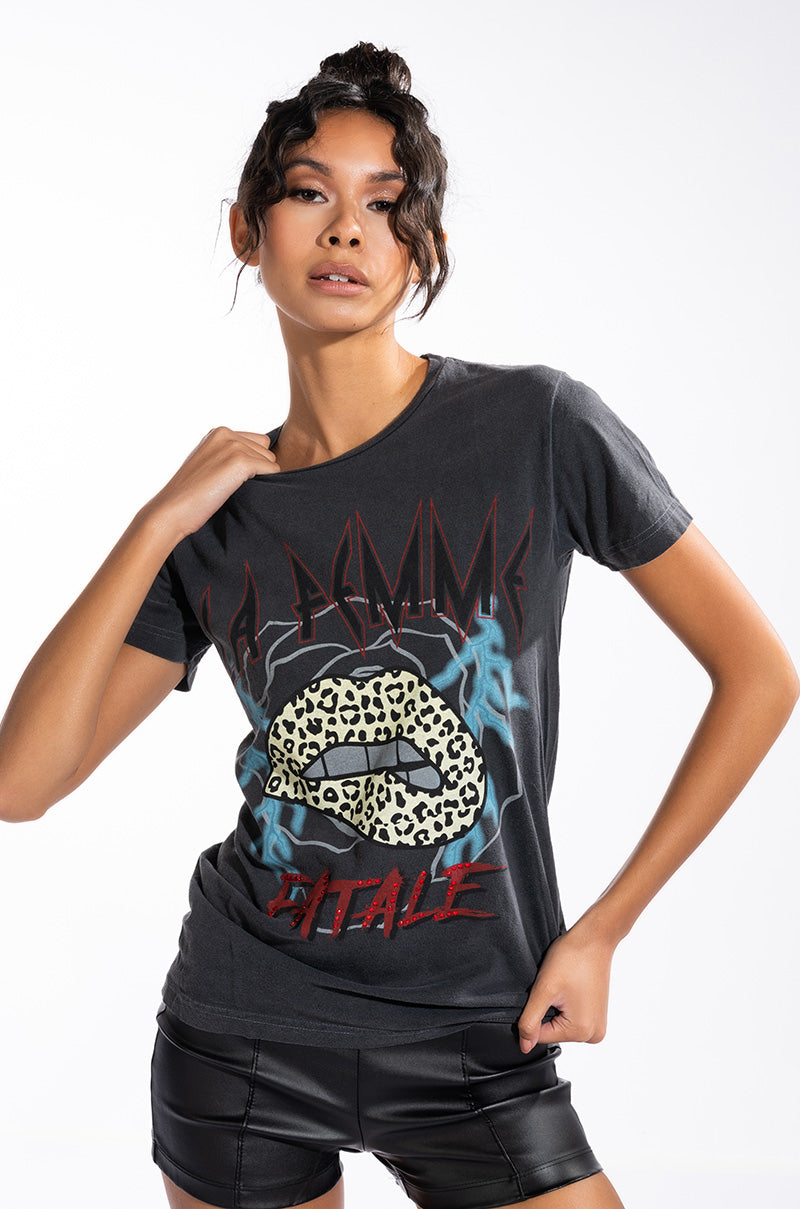 Front View Femme Fatale Crewneck Graphic Tshirt