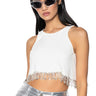 Front View Fever Dream Rhinestone Fringe Open Back Tank Top