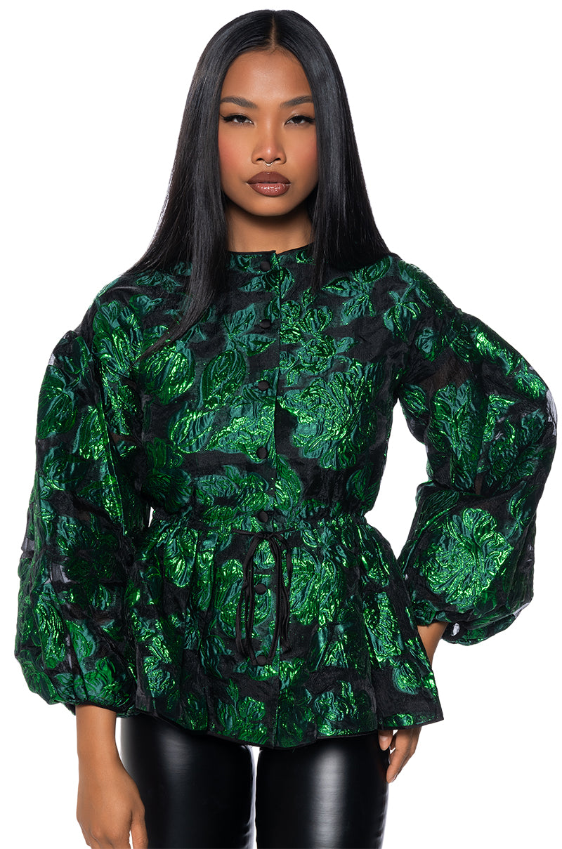 Side View Field Of Roses Brocade Blouse