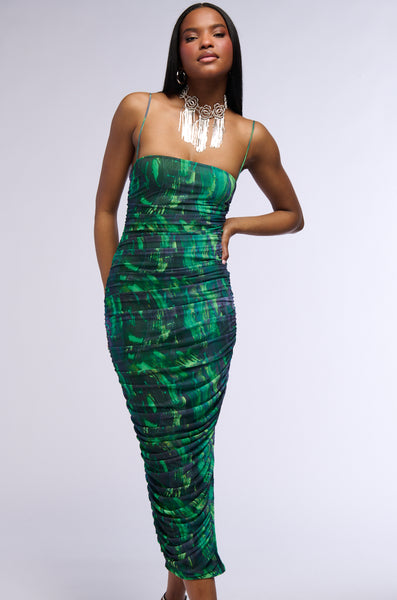 FIELDS OF GREEN MESH MIDI DRESS – AKIRA