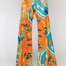 Front View Fiery Fiesta Satin Printed Wide Leg Pant in Orange Multi