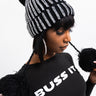 Front View Fifi Big Pom Bling Beanie in Black