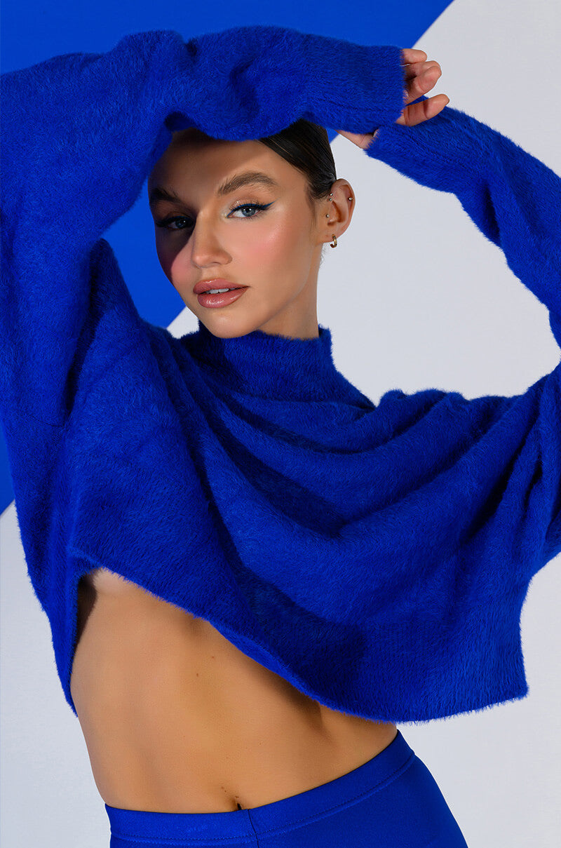 Front View Fifi Fuzzy Knit Oversized Crop Sweater