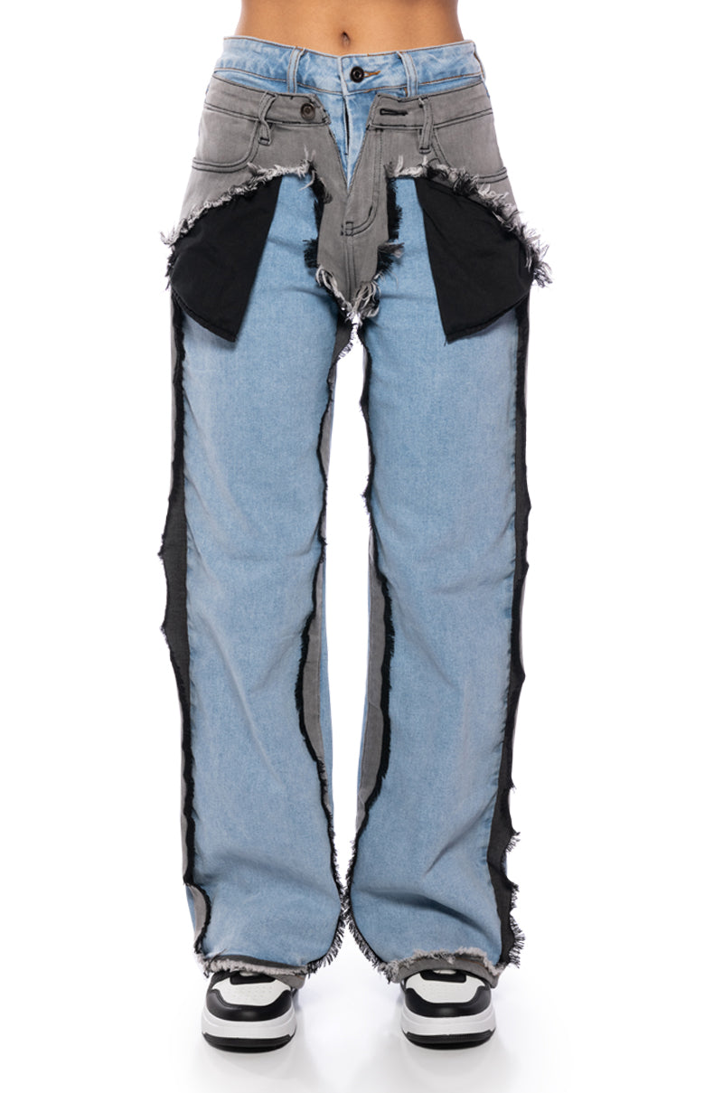 Back View Figure It Out Multi Denim Pant