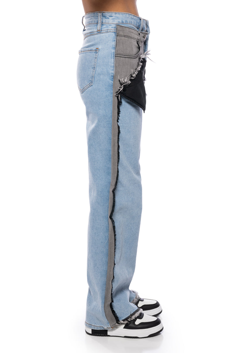 Detail View Figure It Out Multi Denim Pant