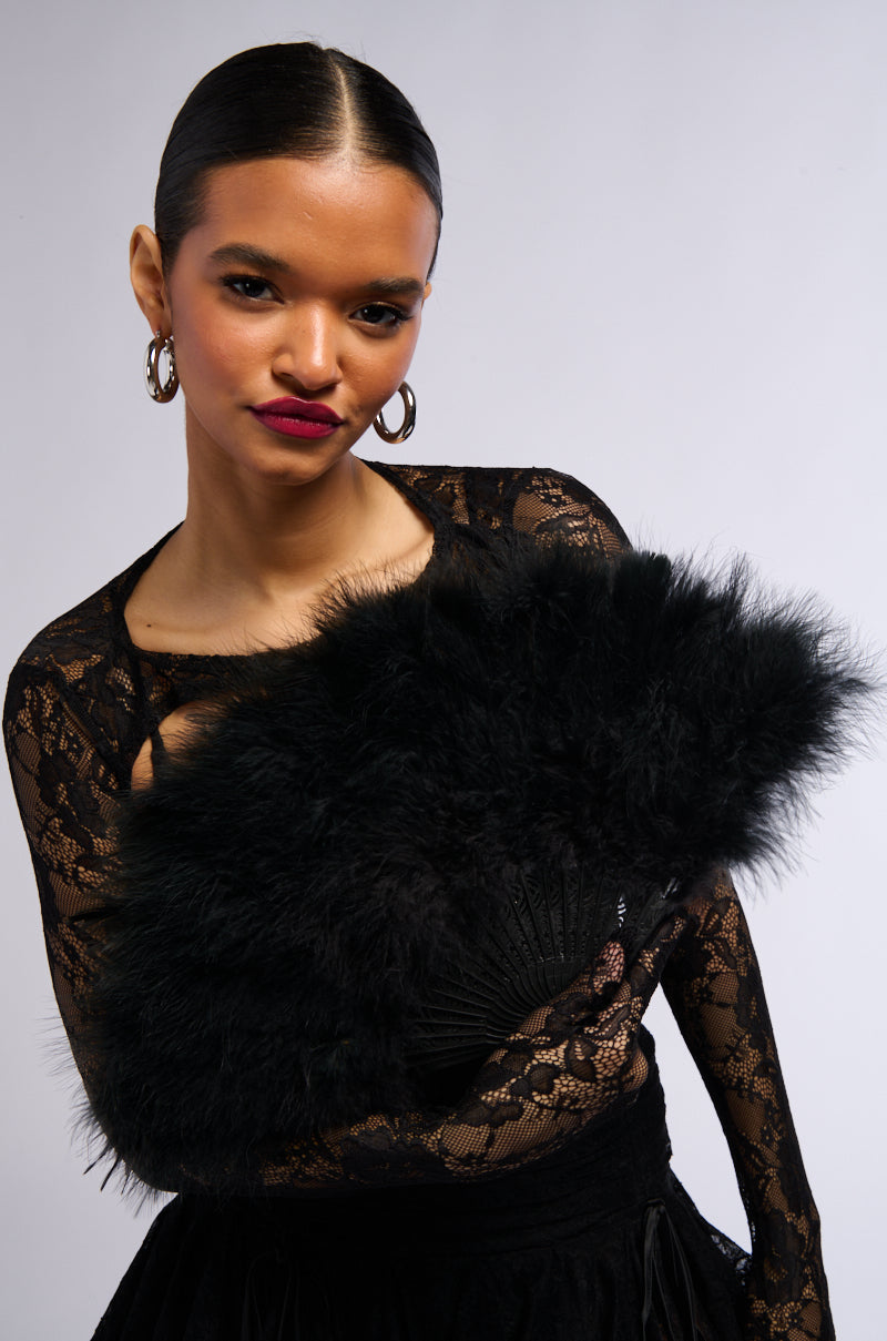 Front View Find Less Feather Fan In Black 0