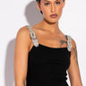 Front View Finer Things Rhinestone Strap Ribbed Tank