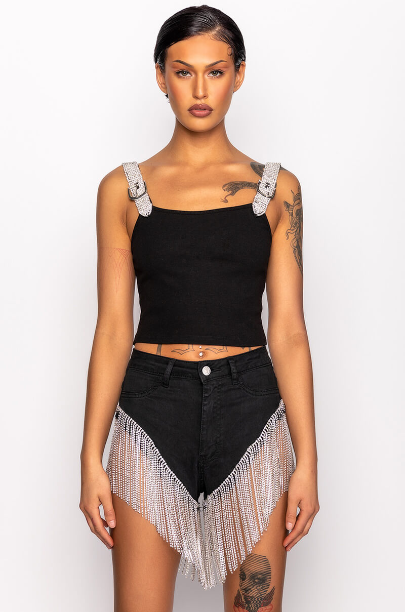 Detail View Finer Things Rhinestone Strap Ribbed Tank 3