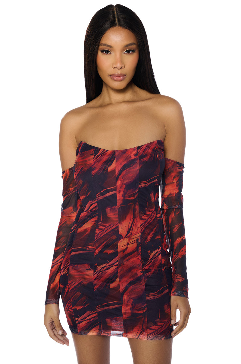 Front View Fire Me Up Mesh Mini Dress