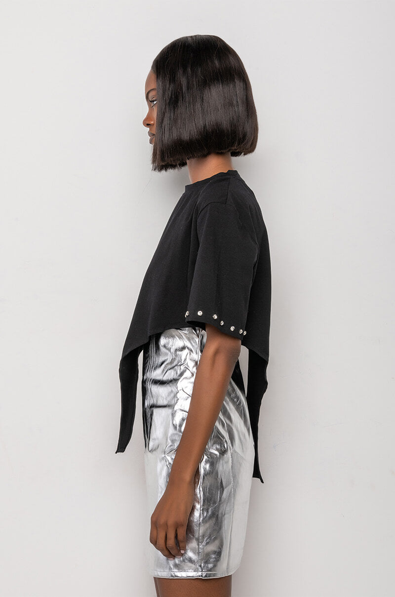 Detail View Fired Up Embellished Sleeve Crew Neck T Shirt