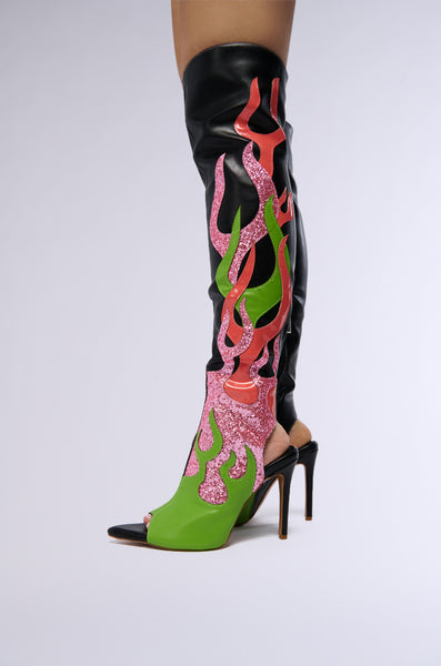 FIRESS MULTI FLAME OPEN TOE WESTERN SANDAL BOOT – AKIRA