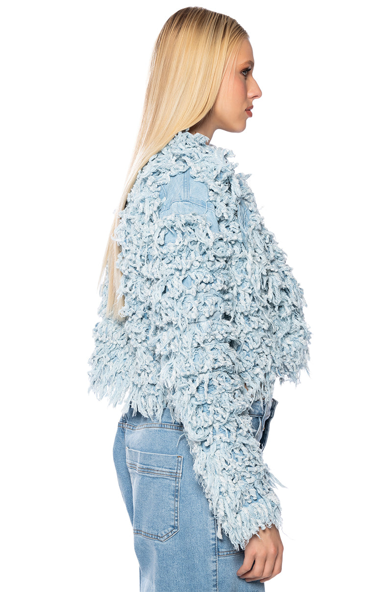 Detail View First Class Fringe Denim Jacket