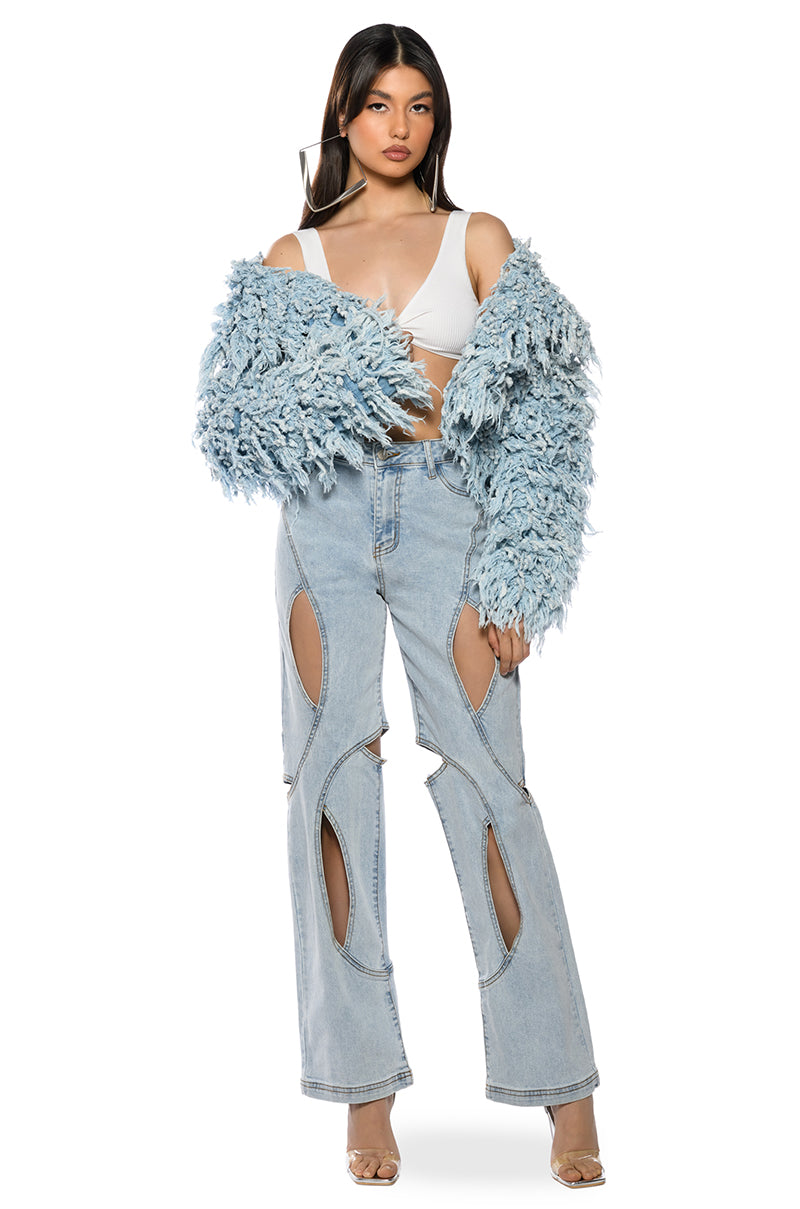 Detail View First Class Fringe Denim Jacket
