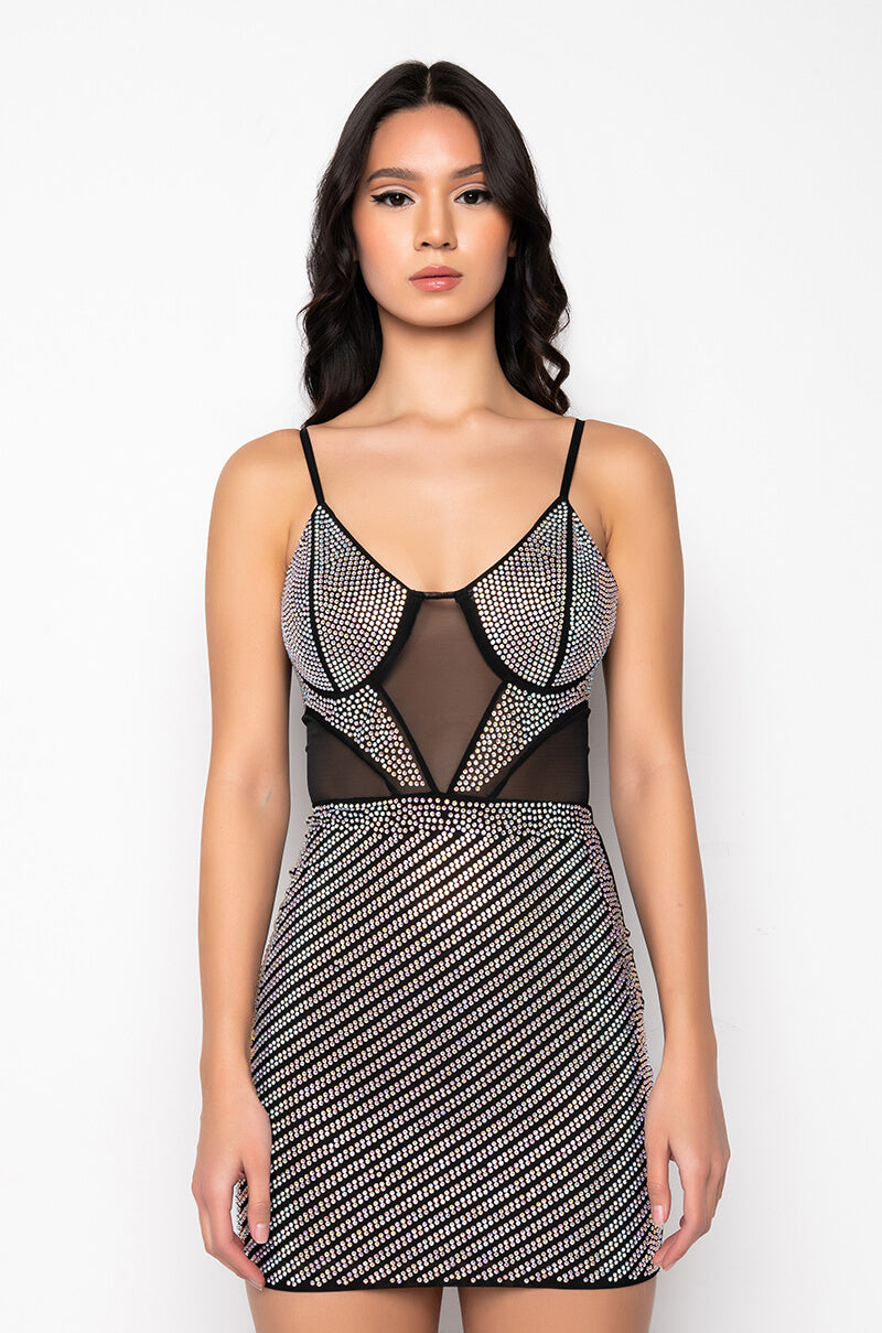 Back View First Place Rhinestone Mini Dress