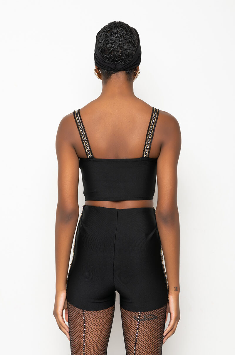 Extra View First Place Rhinestone Trim Bandage Crop Top