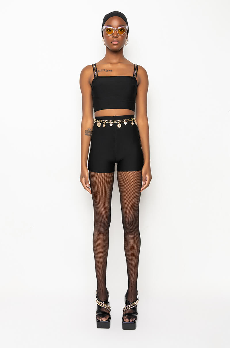 Extra View First Place Rhinestone Trim Bandage Crop Top